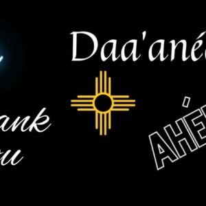 "Thank you" bumper sticker in Native languages, Spanish, and English